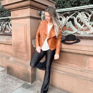 Escalier Faux Leather Drape Jacket Camel Brown